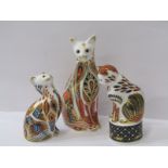 ROYAL CROWN DERBY CAT PAPERWEIGHTS, collection of 2, together with similar Royal Worcester candle