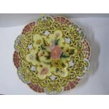 ZSOLNAY, floral decorated and pierced edge 15.5" charger impressed pattern no possibly 377