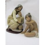 LLADRO, large brown glazed figure "Seated Girl with Pitcher", model no 3525, 14" height and