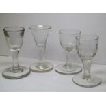ANTIQUE GLASSWARE, deceptive bowl toasting glass; also trumpet bowl clear stem 4" toasting glass and