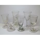 ANTIQUE GLASSWARE, collection of 6 antique glasses including hollow stem and folded foot