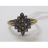 9ct YELLOW GOLD TANZANITE CLUSTER RING, Size 'Q/R'