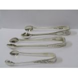SILVER SUGAR TONGS, Geogian silver sugar tongs with bright line decoration, together with 2