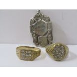 GOLD & SILVER ITEMS, 2 gold signet rings & 1 silver fob, combined weight of the gold rings approx.