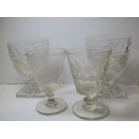 ANTIQUE GLASSWARE, pair of square base Waterford style cut glass goblets; together with antique