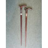 ANTIQUE WALKING STICKS, Chinese silver mounted, together with similar one with plated mount, both