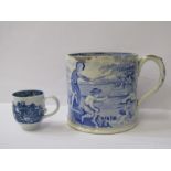 18th CENTURY WORCESTER, "Riverscape" pattern tea cup; also transferware "Boy Anglers" pattern