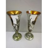 MERCURY GLASS, pair of 19th Century floral decorated 12" vases
