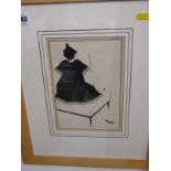 SCHOOL OF BEARDSLEY, framed print "Lady on Coach", 8" x 6"