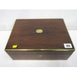 ROSEWOOD WRITING BOX, 19th Century brass inlaid writing box with fitted interior, 12" width