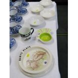 CARLTON, baby plate and nursery mug, also retro bird design sweetmeat dish and 4 mask bowls