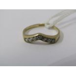 9ct YELLOW GOLD CZ STONE SET WISHBONE RING, size Q/R