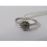 9ct WHITE GOLD DIAMOND CLUSTER RING, size M/N