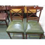 SHERATON DESIGN DINING CHAIRS, set of 6 satinwood inlaid mahogany X-back dining chairs with pair