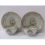 ORIENTAL CERAMICS, pair of 18th Century armorial design floral swag tea bowls and saucers (some