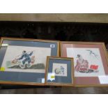 ORIENTAL ART, collection of 3 impressed paper colour prints "The Water Carrier/ Resting Traveller