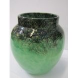 MONART ART GLASS, gold speckled and green mottled 7" vase
