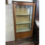 EDWARDIAN INLAID DISPLAY CABINET, mahogany serpentine fronted display cabinet with inlaid decoration