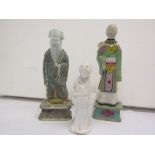 ORIENTAL CERAMICS, glazed stoneware figure of Sage, 8" height, together with similar famille verte