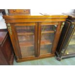 VICTORIAN MAHOGANY SIDE CABINET, mahogany twin door with applied gilt metal mounts, 40" height x 36"