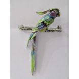 UNUSUAL ENAMELLED SILVER & MARCASITE BROOCH in form of a Parrot