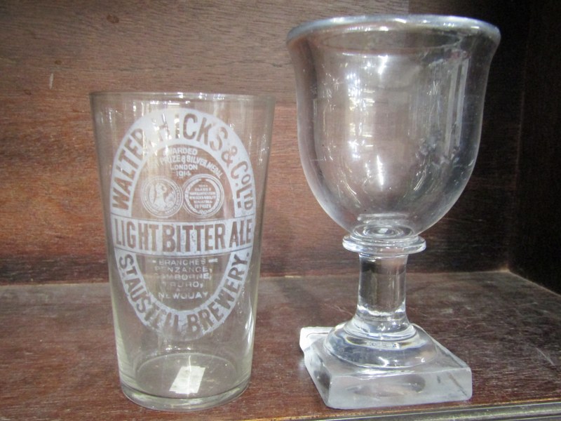 ANTIQUE GLASSWARE, 19th Century square base heavy rimmed goblet, also Walter Hicks & Co, St