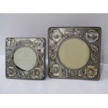 ART NOUVEAU PHOTO FRAMES, 2 graduated Poppy design silver square photo frames with easel support, 6"