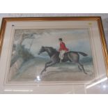AFTER HENRY ALKEN, mid 19th Century watercolour "Huntsman riding at a Gallop", 15.5" x 21.5"