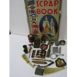 MISCELLANEOUS, box of assorted items including brass single draw eye glass, 2 paper knives,