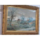 ARTHUR WILLETT, signed watercolour, "Extensive Landscape with Huntsman and Hounds passing house",