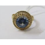 9ct YELLOW GOLD BLUE TOPAZ STONE SOLITAIRE RING, size S