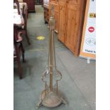 METALWARE, late Victorian brass adjustable standard lamp base, triple foliate decorated scroll feet