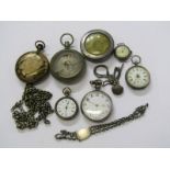 POCKET WATCHES, selection of pocket watch parts, cases, Alberts, etc, including silver cased