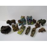 ORIENTAL CARVINGS, collection of miniature oriental carvings and figures including boats