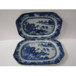ORIENTAL CERAMICS, pair of 18th Century Nankin "Riverscape" 10" octagonal dishes