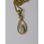 9ct YELLOW GOLD OPAL DROP PENDANT on 9ct yellow gold fine curb necklace