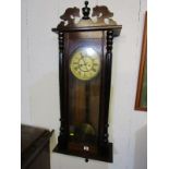 REGULATOR CLOCK, Edwardian regulator clock with fretwork cresting, by Gustav Becker, 43" height