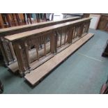 ECCLESIASTICAL FURNITURE, 2 impressive carved oak prayer rails, each one 148" length with memorial