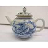 ORIENTAL CERAMICS, 18th Century Chinese underglaze blue spherical tea pot and lid, mountain