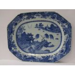 18th CENTURY CHINESE NANKIN octagonal "Riverscape" 14.5" serving dish