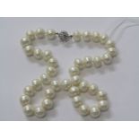 IMPRESSIVE PEARL NECKLACE, large cultured pearls held together by 18ct white gold clasp with