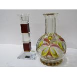 ANTIQUE GLASSWARE, 19th Century enamelled glass carafe and Art Deco cut glass square base