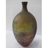 RAKU, attractive glazed oviform 9" vase