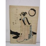 JAPANESE WOODBLOCK PRINT, unframed print of Geisha, signed Toyokumi, 15" x 10.5"