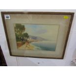 JOHN SHAPLAND, signed watercolour "View of Menton, South France", 7" x 10.5"