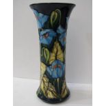 MOORCROFT, "Blue Poppy" design 10" splayed rim vase by Philip Gibson, dated 2001
