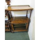 VICTORIAN MARQUETRY WHATNOT, glazed cupboard base with fluted column supports & gilt brass