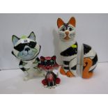 LORNA BAILEY, pair of Cat bookends and 2 other comical Cat figures
