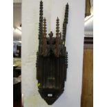 CARVING, a gothic design carved oak alcove shelf, 35" height