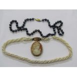 PEARL NECKLACE, 2 pearl necklaces, (1 multi strand 1 single strand) and 1, 9ct yellow gold shell